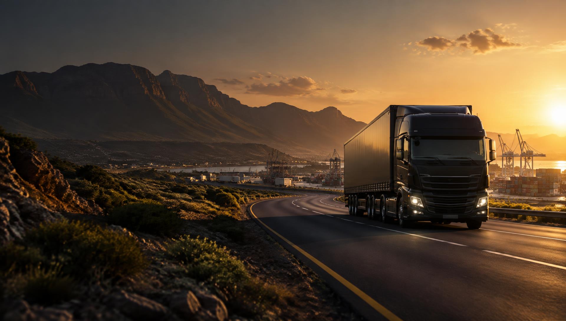 Freight truck moving through a Southern African logistics corridor